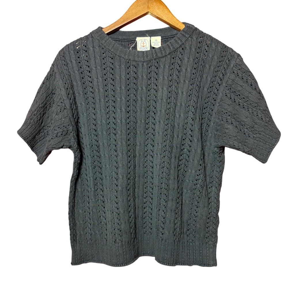 VTG JG Hook Women Medium‎ Black Pointelle Embroidered Knit Layer Shirt Lagenlook